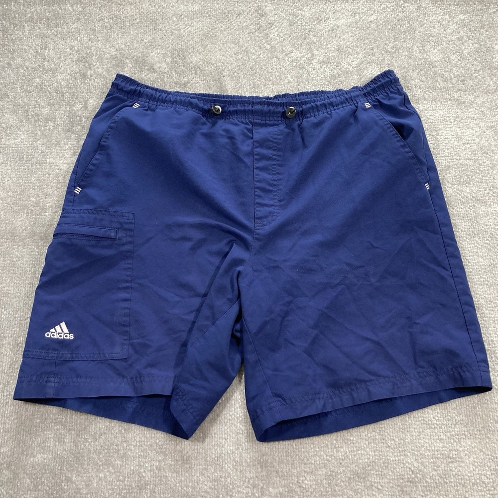 Adidas Mens Cargo Shorts Blue Small Y2K Vintage Athletic Adjustable
